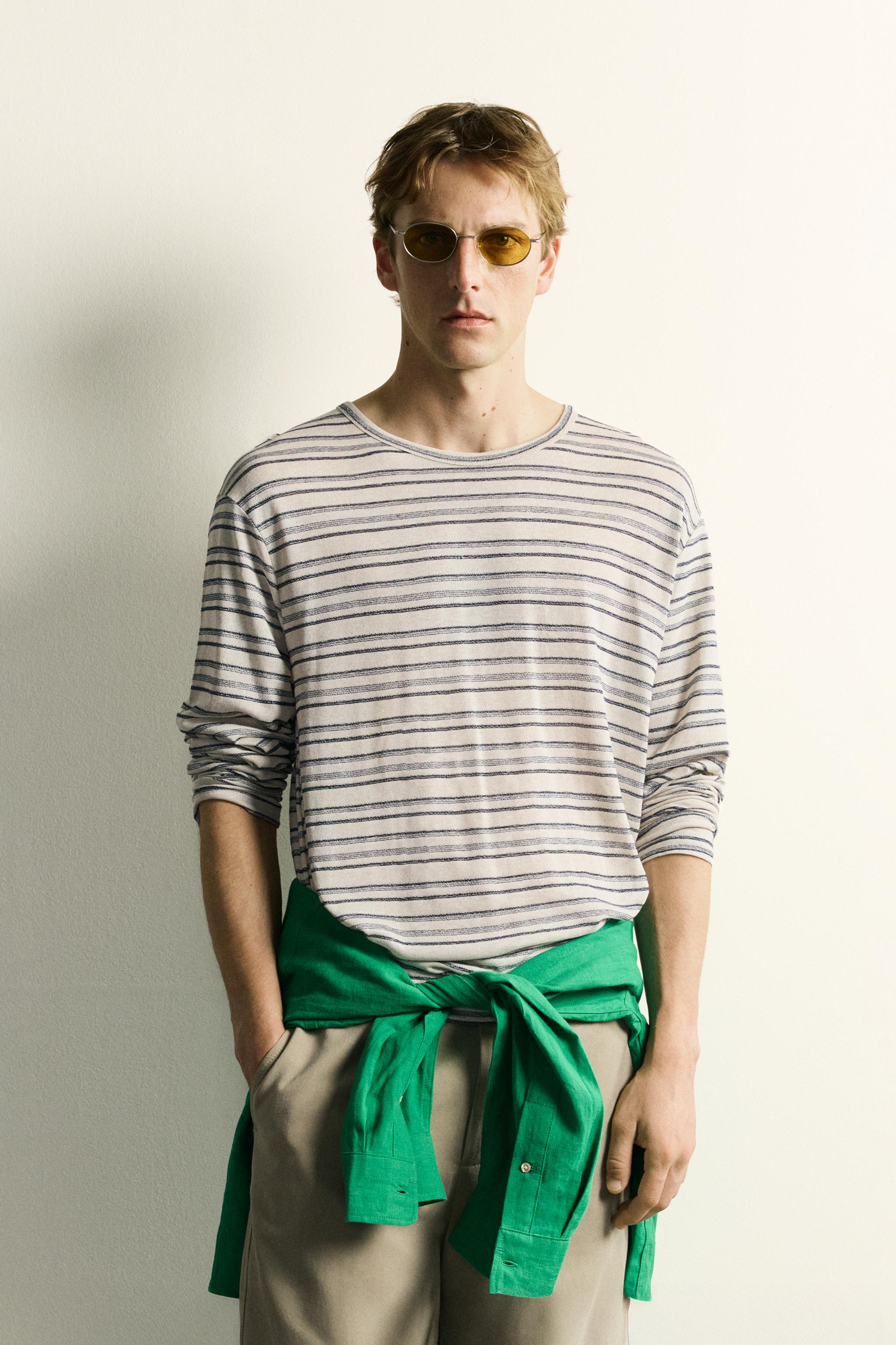 T-SHIRT À RAYURES VISCOSE/LIN